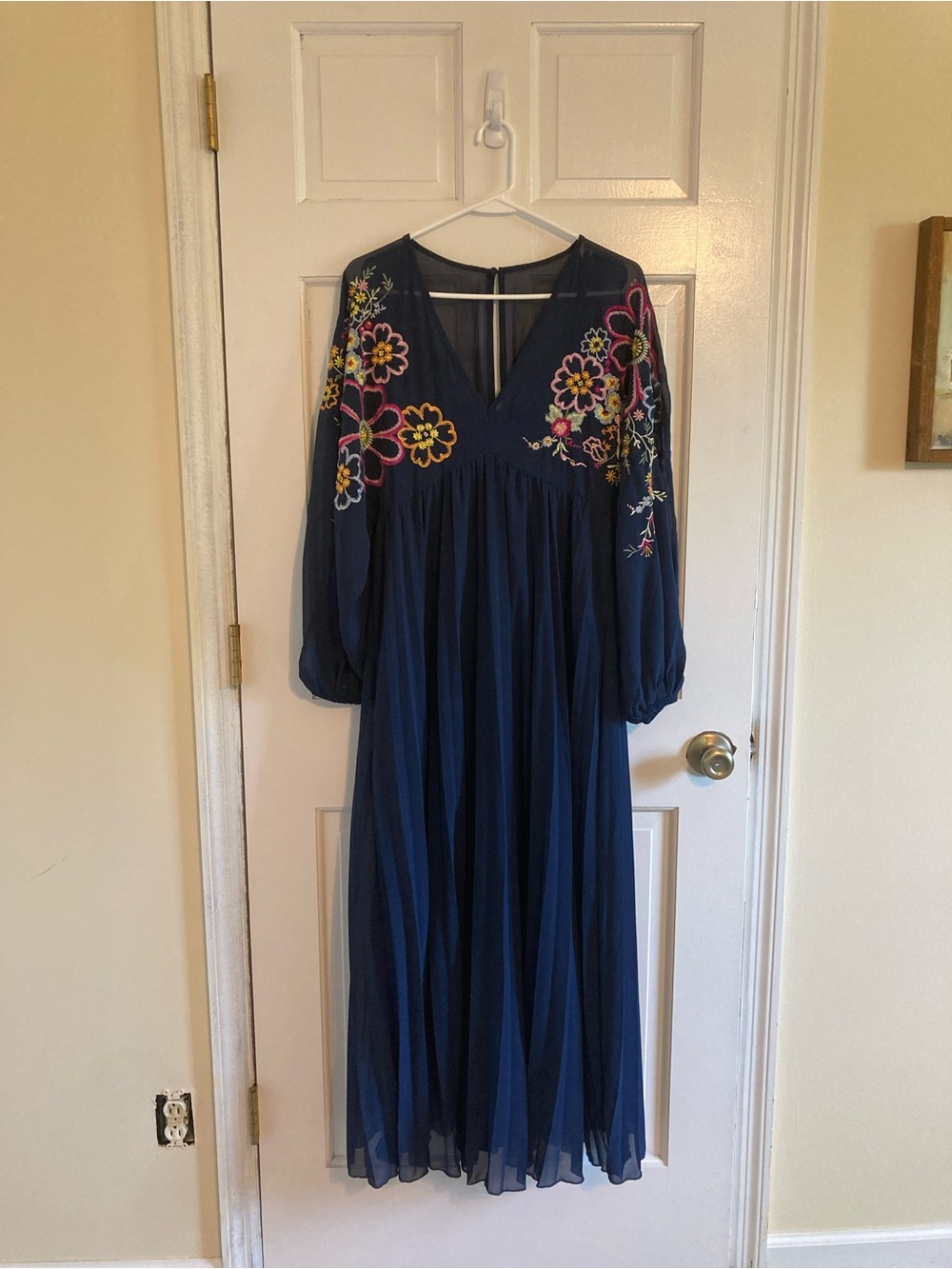 ASOS Maternity Navy Maxi Dress with Multicolor Floral Embroidery